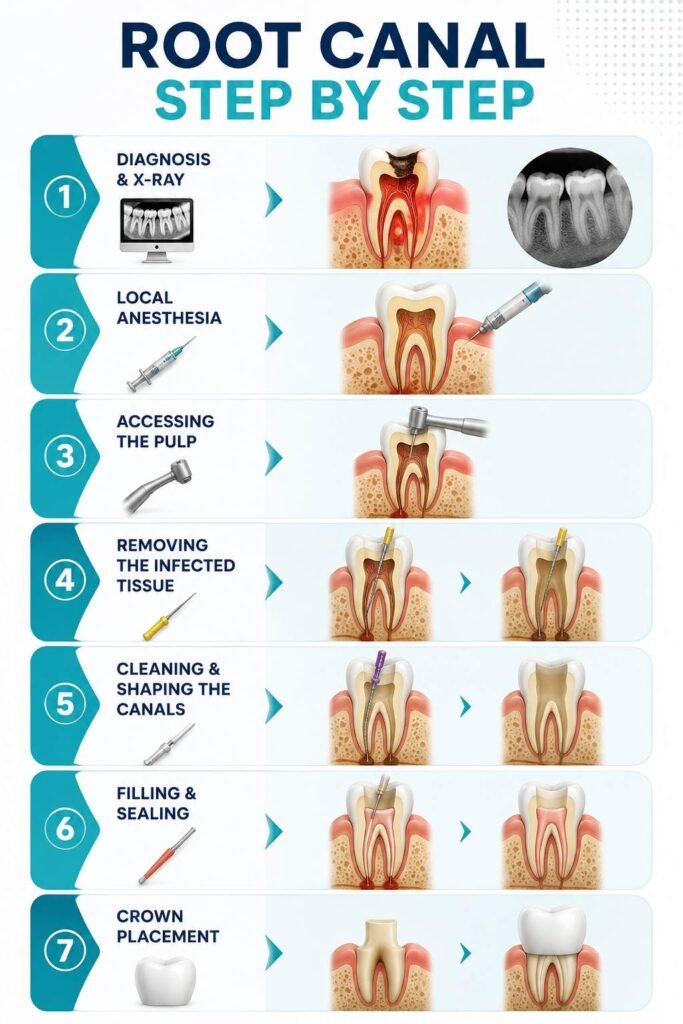 Root canal procedure step-by-step